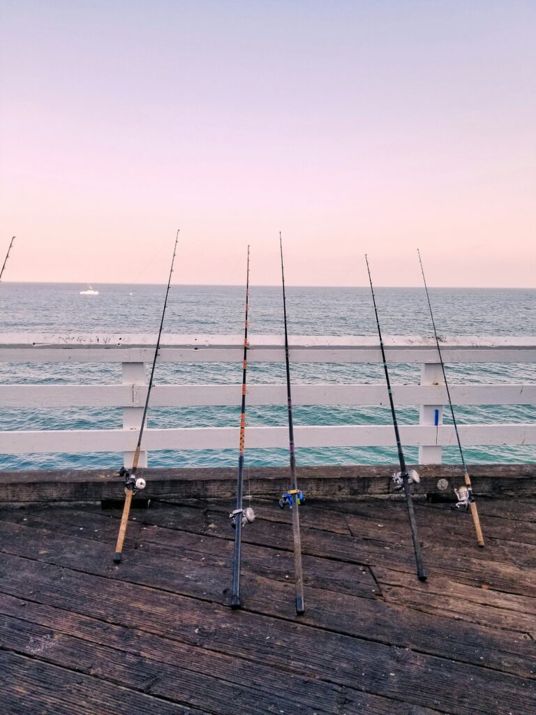 Varas de pesca para iniciantes na beira do mar